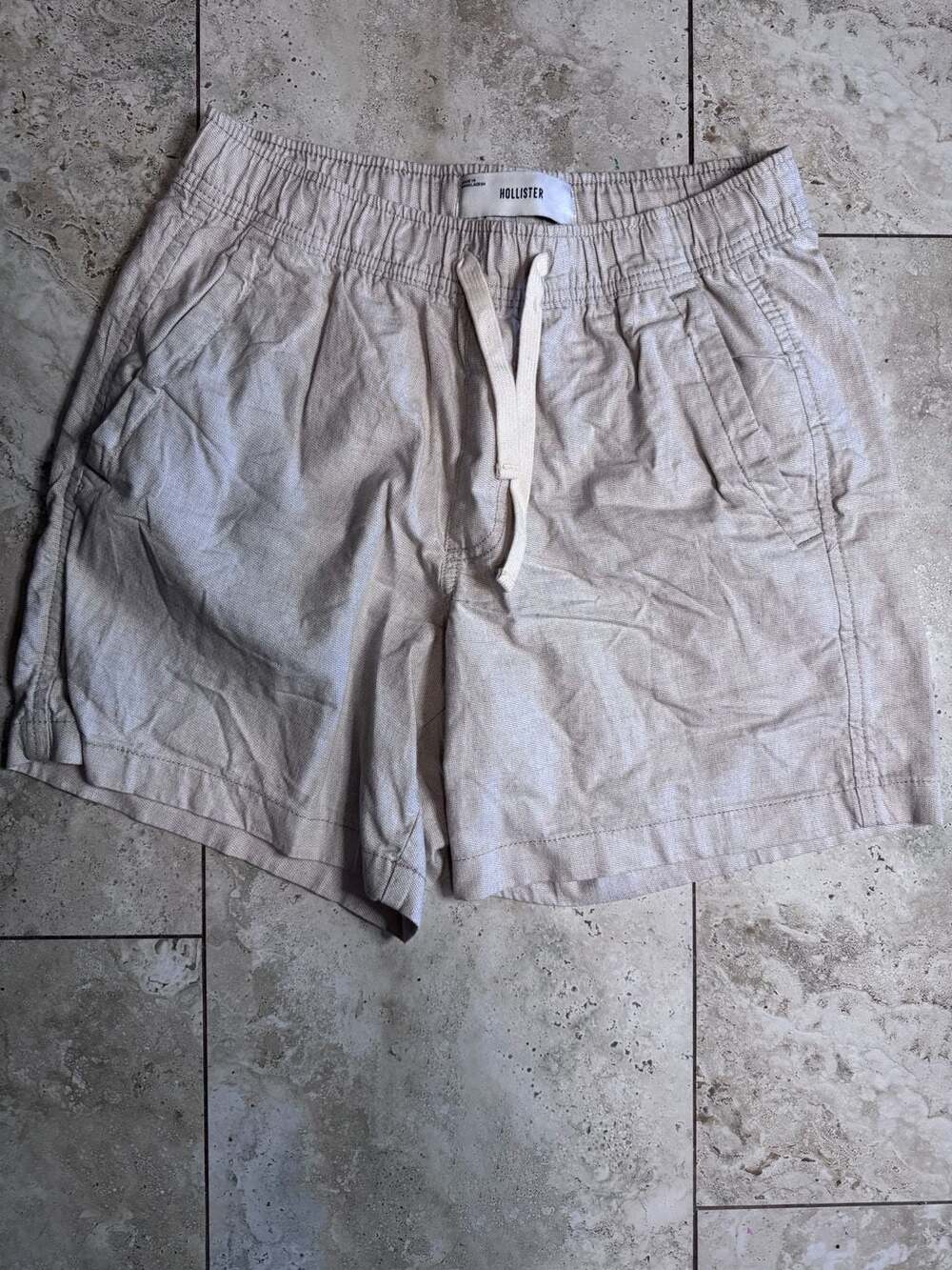 Hollister Men's Mid-Thigh Linen-Blend Pull-On Shorts Cream Size S